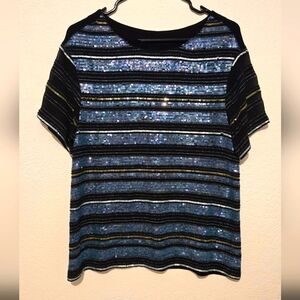 Maeve Blue and green sequined top